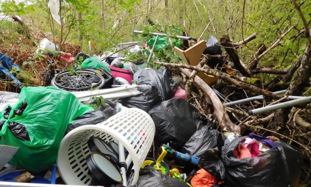 Fly-tipped rubbish at North Chesthill Estate near Aberfeldy.