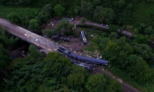 The scene of the Stonehaven rail crash in August 2020.