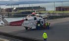 Search and rescue helicopter at Burntisland harbour.