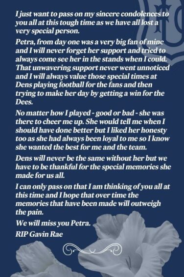 Gavin Rae's email to Petra's family.