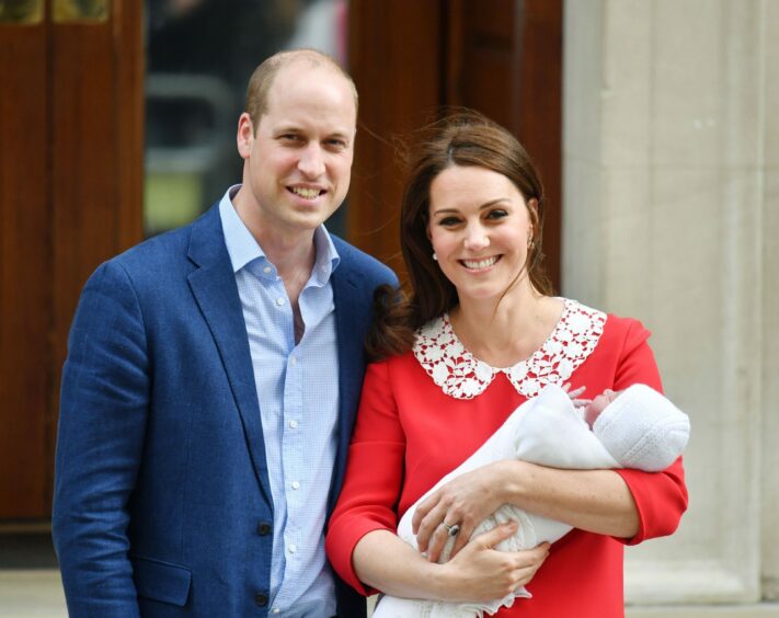 Prince William with Kate Middleton and their son Louis shortly after he was born. 