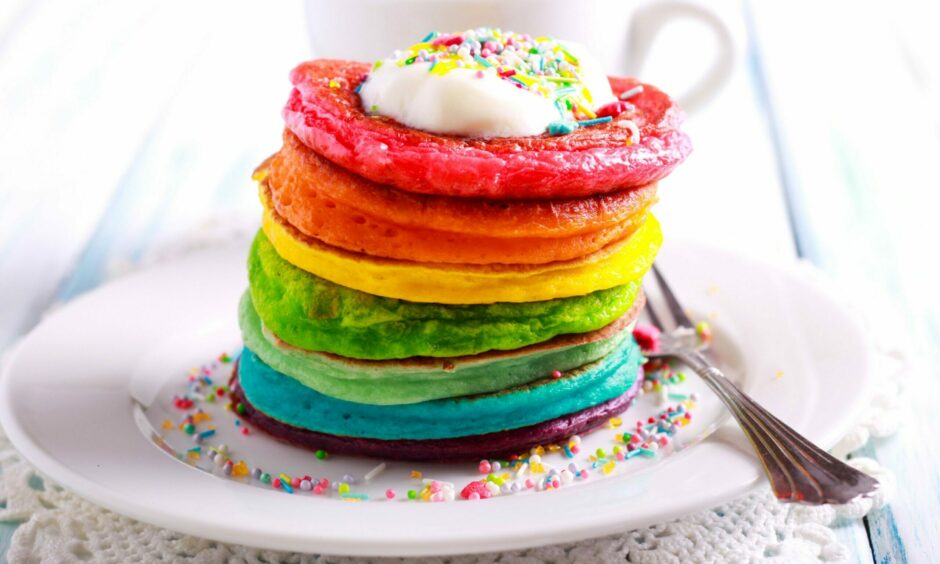 Why not to try out this funfetti rainbow pancakes recipe courtesy of Aldi?