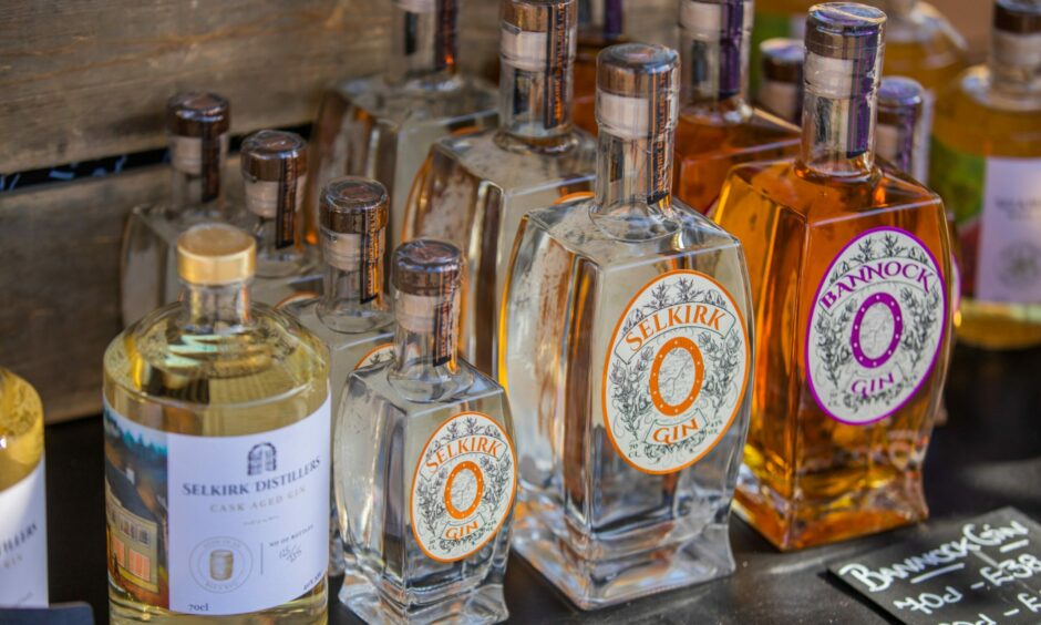 Some of the gin on sale at the Laurel Bank market from Allan Walker's stall Selkirk Distillers.