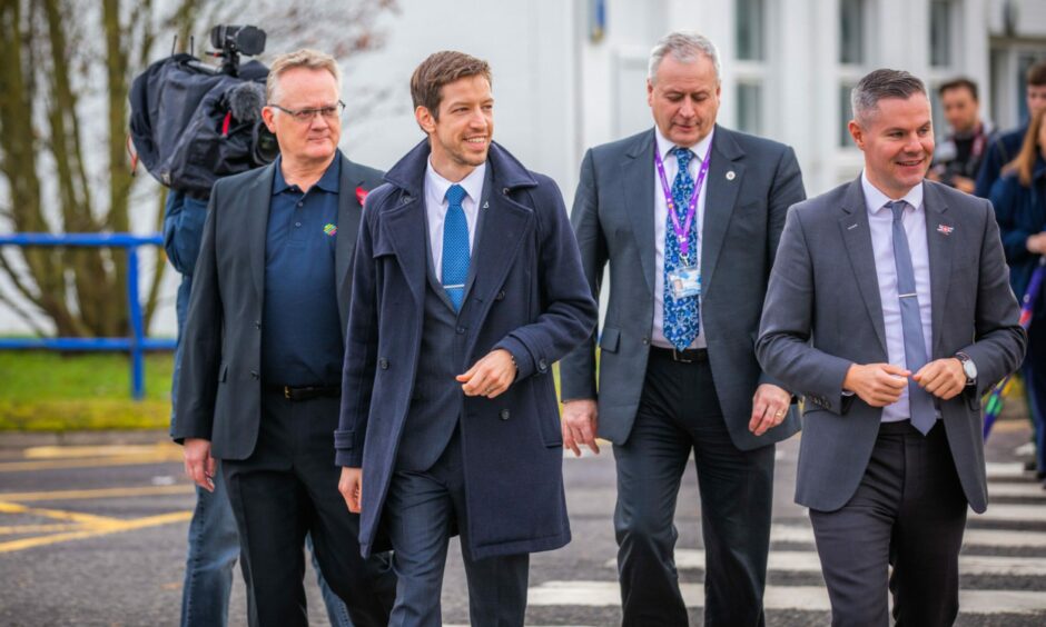 Derek Mackay MSP visited Michelin Dundee in 2019, here with John Reid, Cllr John Alexander and David Martin.