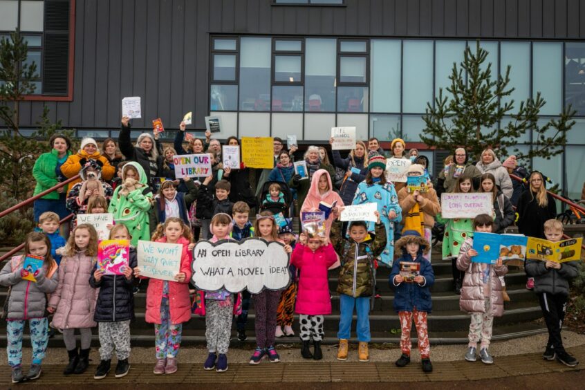 World Book Day protest at Anstruther library.