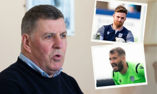 Dundee boss Mark McGhee. Inset: Ian Lawlor (above) and Adam Legzdins.