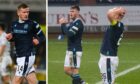 Dundee defender Lee Ashcroft made his return to action against Hibs (left). Charlie Adam shoots wide in the second half (right).