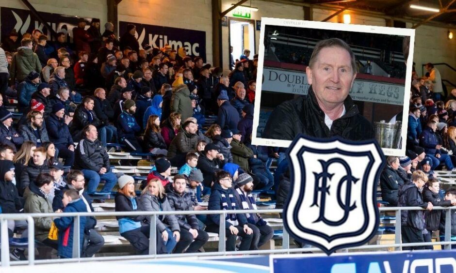 Dundee fans and former Supporter Liaison Officer John Burke (inset).