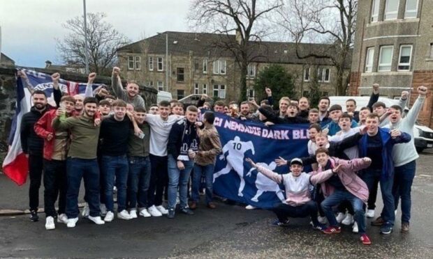 The Georgi Nemsadze Dark Blues with fellow Dundee fan group The South-East Section.