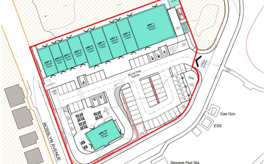 An aerial view shows the layout of the Kingslaw Estate retail units in Kirkcaldy.