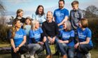 Claire Dyce, Gill Ferguson, Mike Paton, Dianne Scott and Susan Dyce (front) with Pearsie estate helpers Eilidh and Murren Smith, fundraiser Jennifer Paton, Nathan Charles of the Scottish Huntington's Association and Cameron Smith. Pic: Mhairi Edwards/DCT Media.