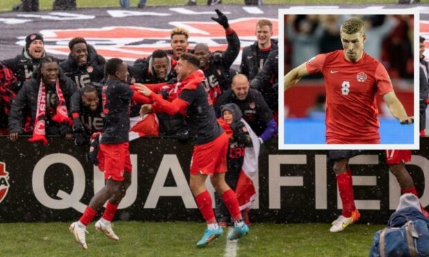 David Wotherspoon celebrates with his Canada team-mates.