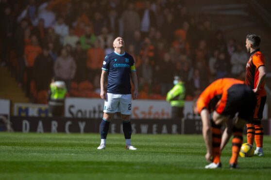 Charlie Adam looks to the heavens just before kick off in a derby at Tannadice.
