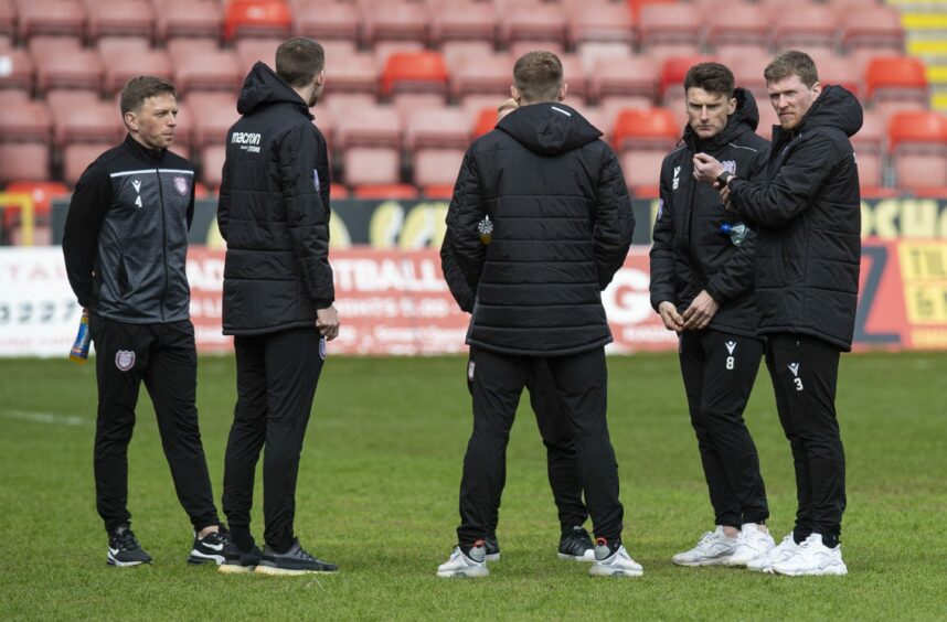 Some of the Arbroath players at Firhill before kick off.