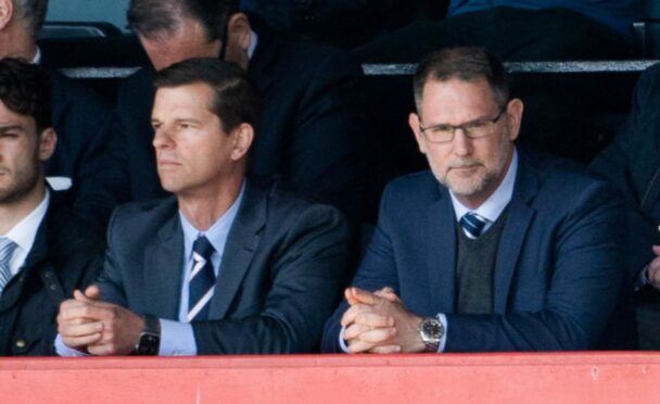 Dundee owner Tim Keyes (L) and managing director John Nelms at the St Johnstone match.