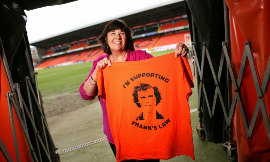 Amanda Kopel with a Frank's Law t-shirt at Tannadice