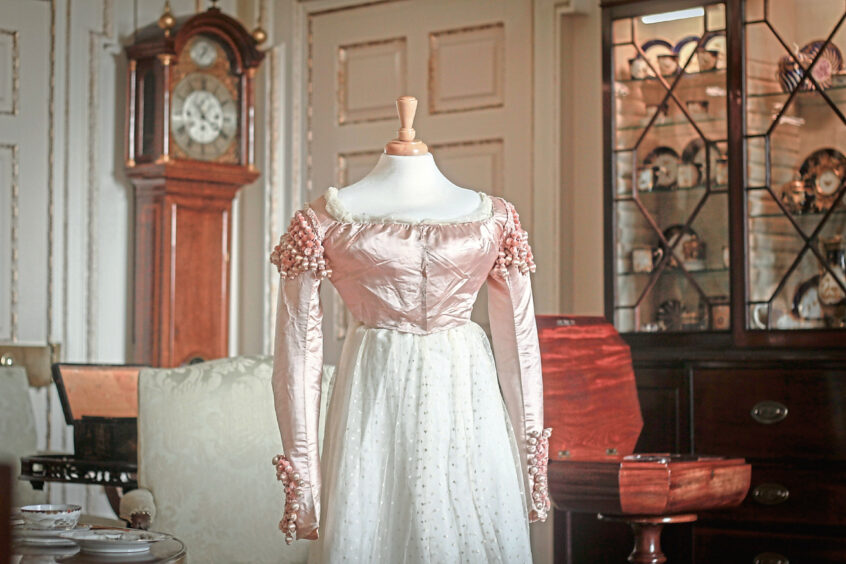 Lace dress and jacket belonging to Lady Emily Glenlyon. Castle Couture, Blair Castle