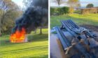 The picnic bench was engulfed in flames at Silver Sands Beach in Aberdour.
