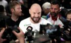 Tyson Fury being interviewed by the media after an open workout at BOXPARK Wembley, London. Picture via PA.