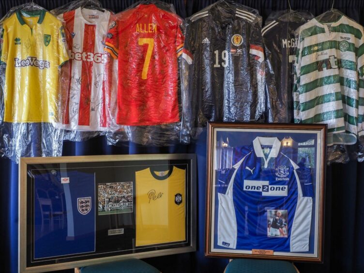 An array of signed football shirts are up for grabs in the silent auction