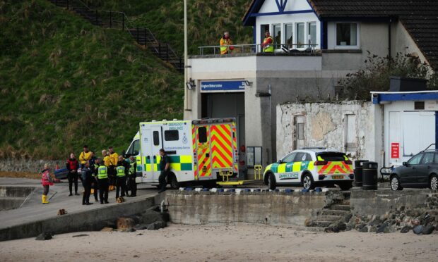 Emergency services at the Kinghorn RNLI station following the diving incident.