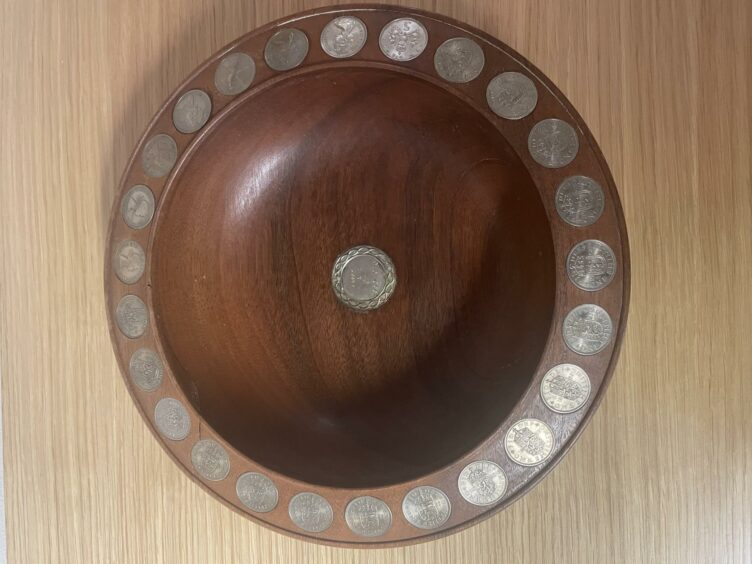 The Shilling Bowl was made by, and sold at, Lord Roberts as a silver wedding gift – each shilling represents one year of marriage