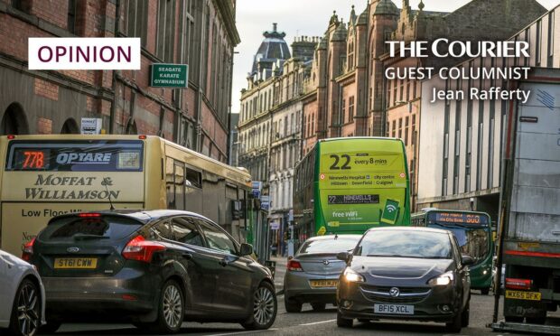 Heavy traffic around the Seagate, Dundee. The drivers of polluting cars like Jean's will face fines when new low emission zones come into force. Photo: Kris Miller/DCT Media.