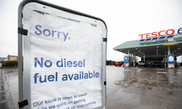 The Tesco Riverside garage in Dundee, warning drivers it had run out of diesel earlier this week.
