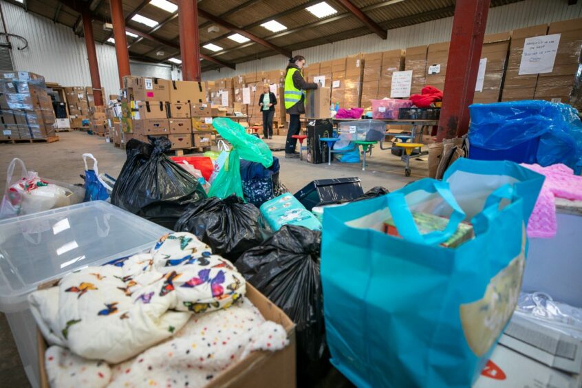 A giant warehouse at Errol airfield full of Tayside donations for Ukraine