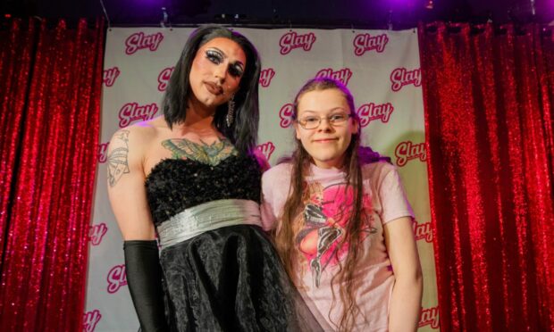 Dundee drag queen Demi Pointe with Lauren Stirling.