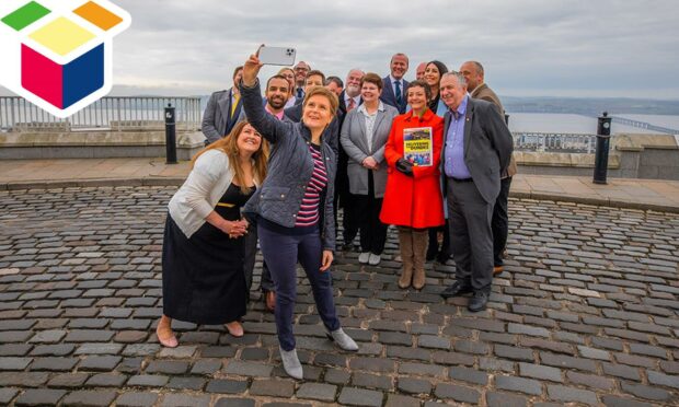 Nicola Sturgeon at Dundee City Council hopefuls at the top of Dundee Law