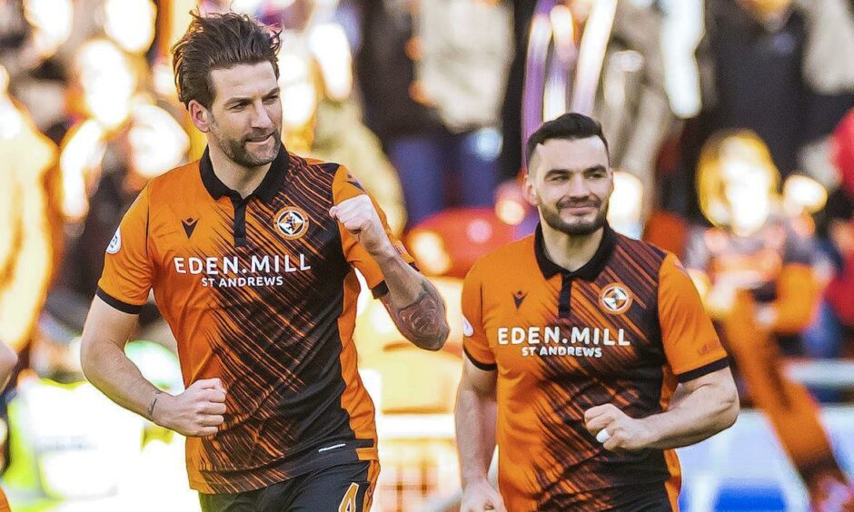 Dundee United's Charlie Mulgrew with Tony Watt.