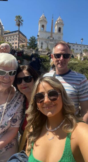 Penmans on tour, with Marie in the centre, at the Spanish Steps in Rome.