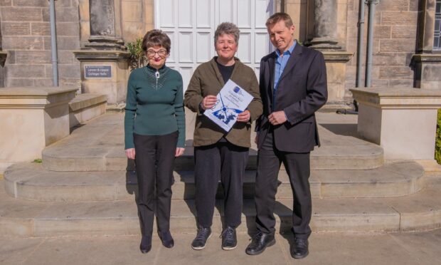 St Andrews University principal Sally Mapstone, Professor Jo Sharp and RSGS CEO Mike Robinson