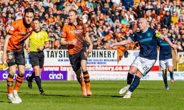 Charlie Adam smashes in a leveller at Tannadice.