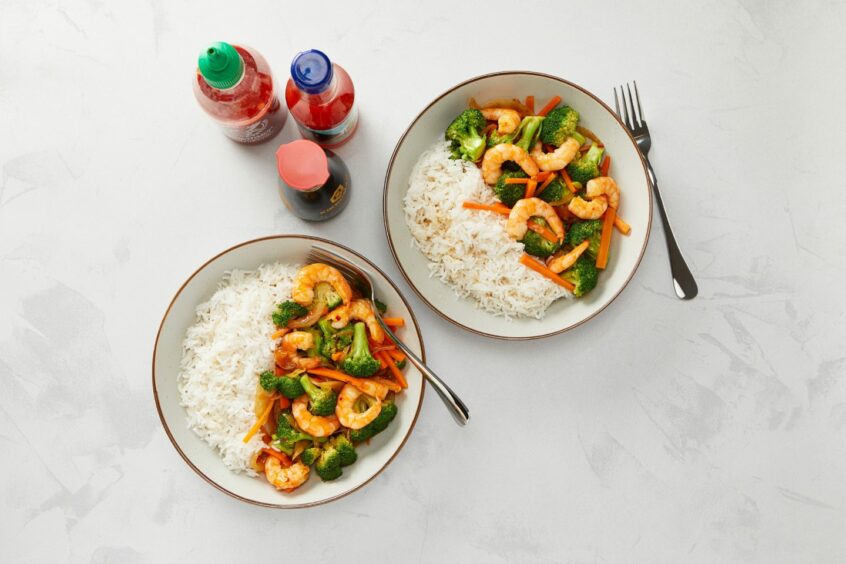 Sweet chilli prawn stir fry.