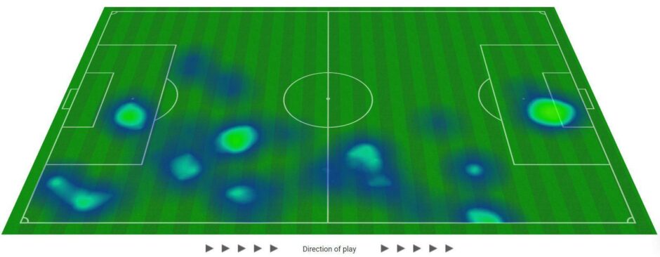 Shaun Rooney's second half Opta heat map against Dundee.