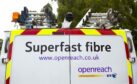 An Openreach van advertising full-fibre broadband.