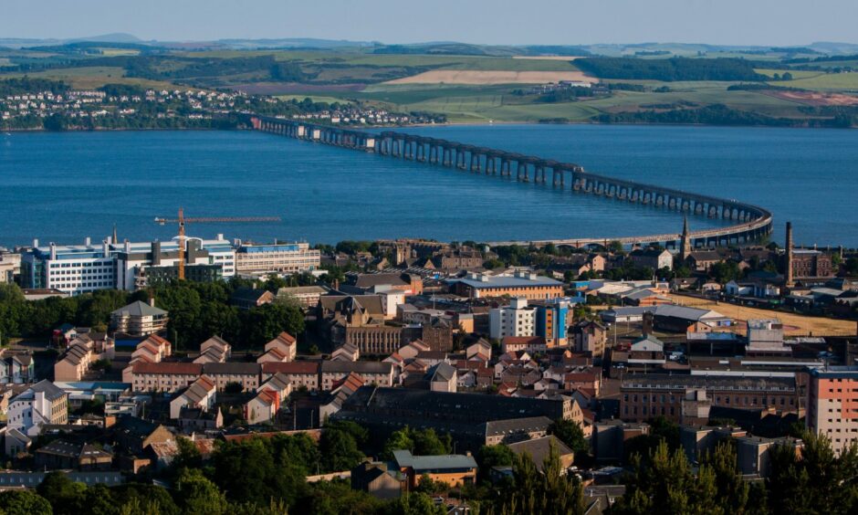 View of Dundee rail bridge from The Law, Dundee.