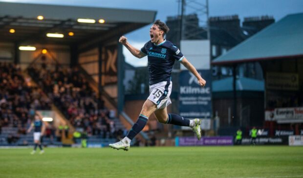 Josh Mulligan enjoys his first league goal for Dundee.