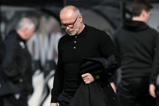 John Hughes at full-time after Dunfermilne's relegation to League One was confirmed.