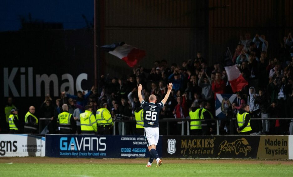 Charlie Adam salutes the Dundee support after his last match at Dens Park