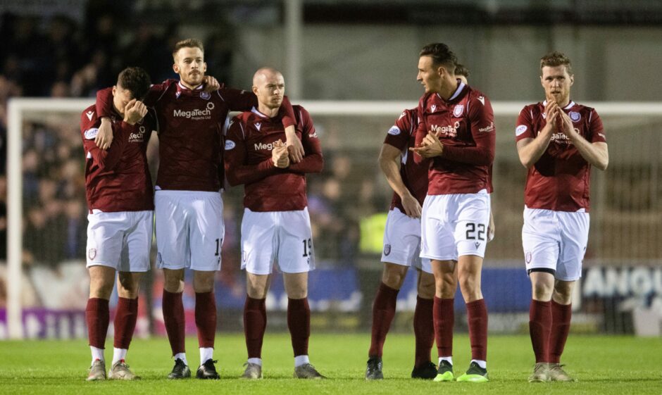 The heroic Arbroath players after their defeat on penalties against Inverness.