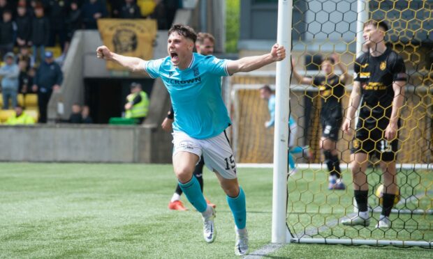 Mulligan celebrates his goal at Livingston.