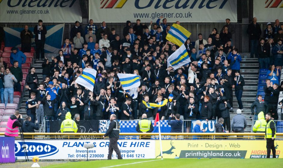 St Johnstone fans during the play-off final first leg in Inverness.