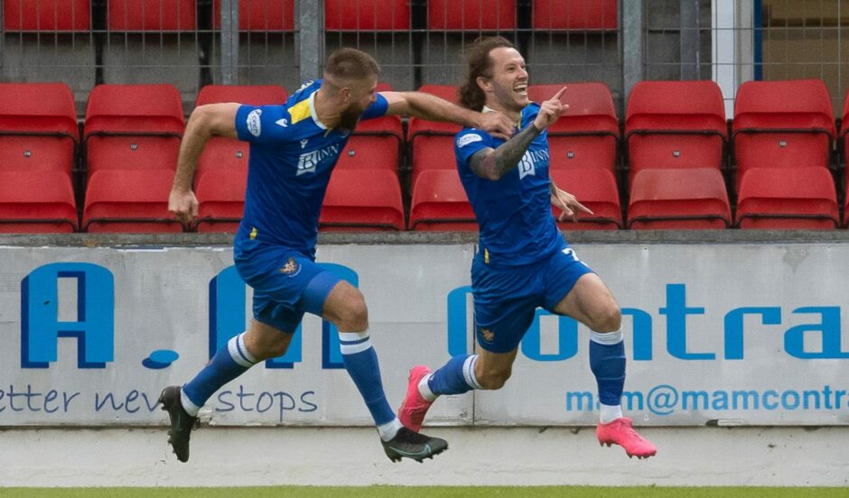 Stevie May celebrates his goal against Inverness.