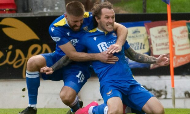 Stevie May celebrates his goal.