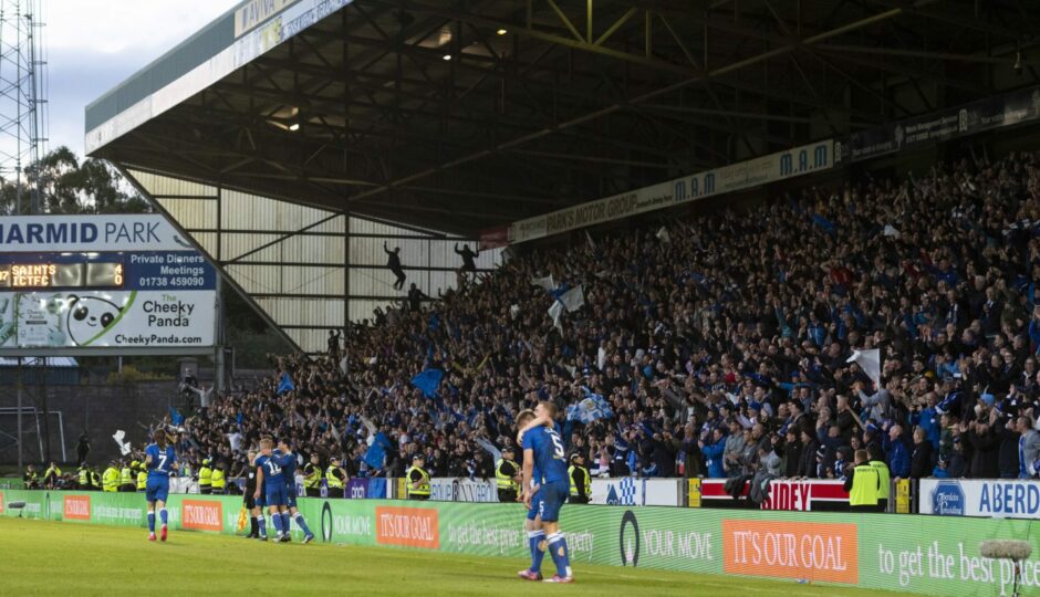 The Saints ultras occupy the north end of McDiarmid Park's East Stand and they enjoyed Cammy MacPherson's strike to make it 2-0.