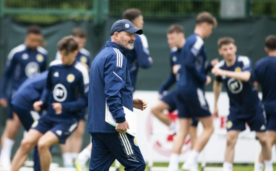 Scotland head coach Steve Clarke takes a training session ahead of Wednesday's game.