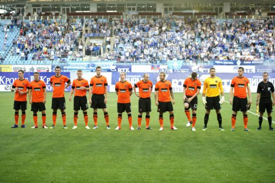 Dundee United line up before facing Dynamo Moscow in the Russian capital in 2012